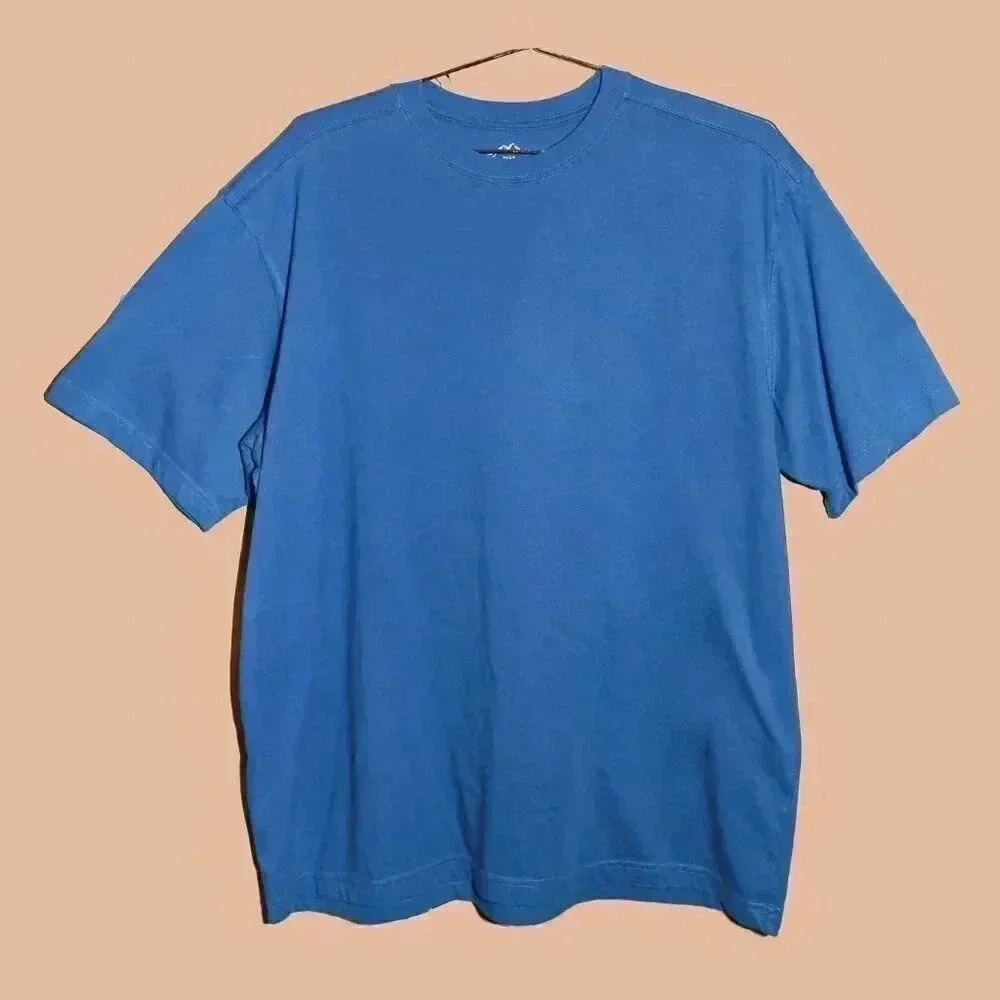 Solid Blue Crew Neck Short Sleeve T-Shirt Size XL Casual Basic‎ Cotton Shirt Top